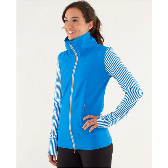 Lululemon Daily Yoga Striped Sleeve Activewear Basic Jacket Blue 4 - Picture 1 of 9